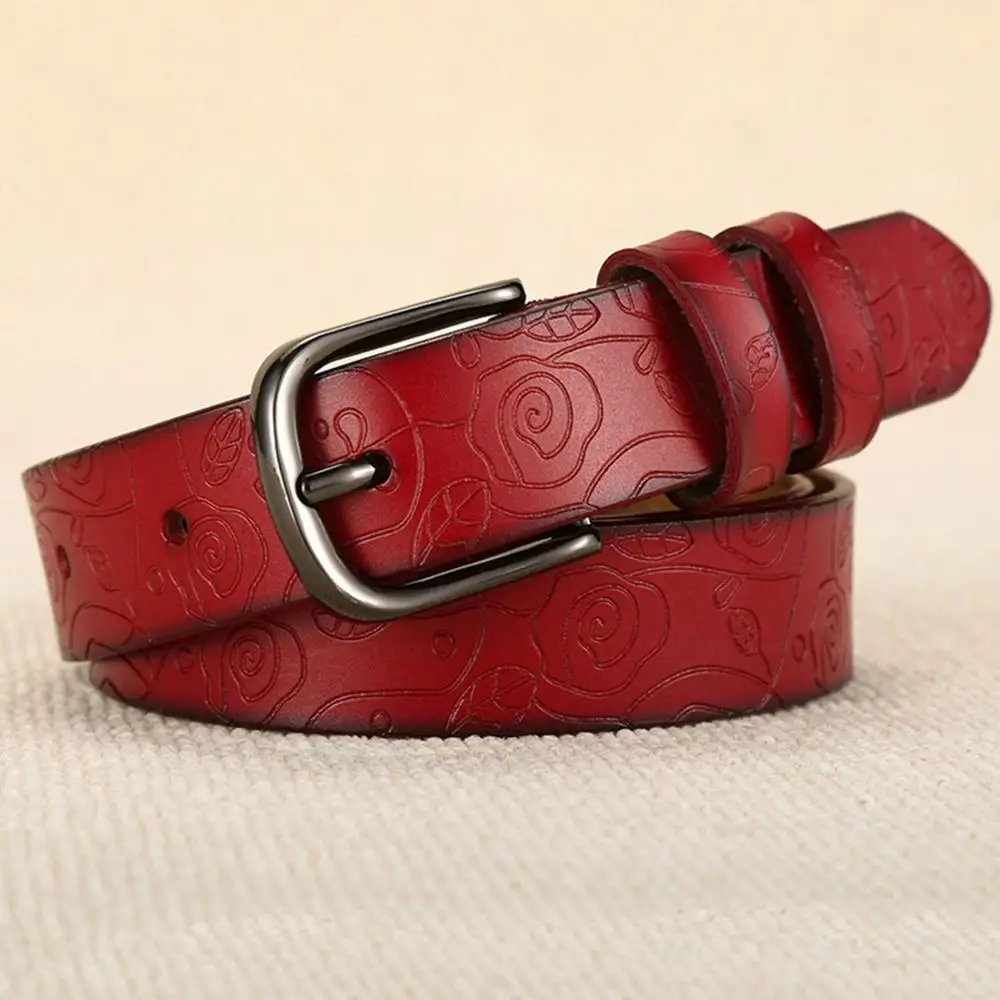 Red AKTRIS, модный дизайн, цветочный узор, красная роза, натуральная кожа, женский ремень, Женская Пряжка, металлические ремни, 28 мм, ширина, FCO082 - Цвет: Red