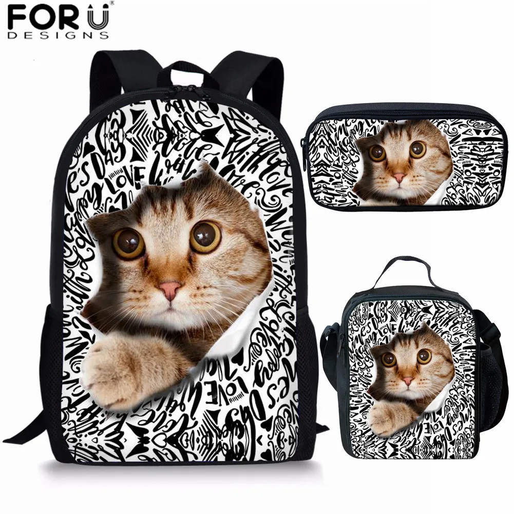 FORUDESIGNS/школьная сумка в японском стиле граффити буквы принт кота школьные сумки