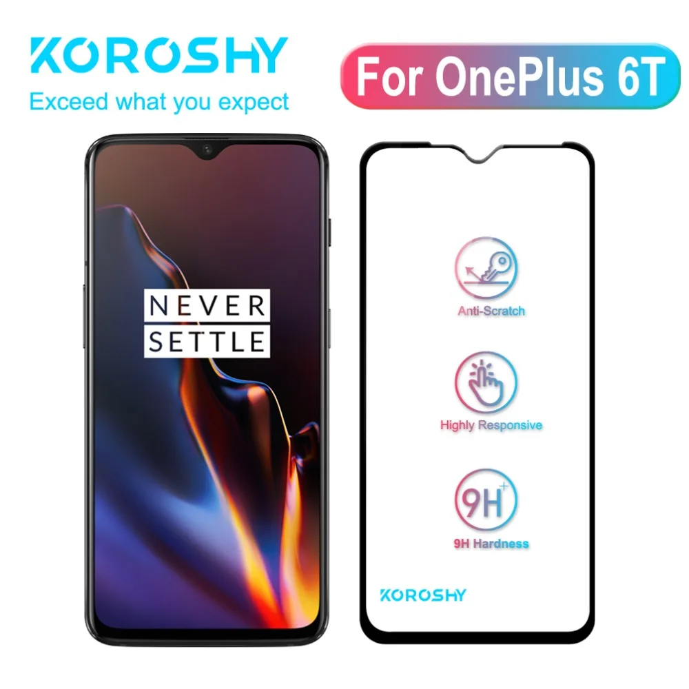 Закаленное стекло KOROSHY 9H для OnePlus 6 T One Plus защита экрана полное покрытие от царапин