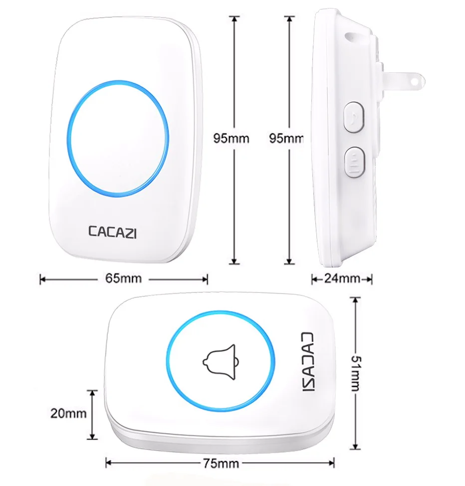 CACAZI AC 100 240 V беспроводной дверной звонок Водонепроницаемый 300 м Диапазон Низкая