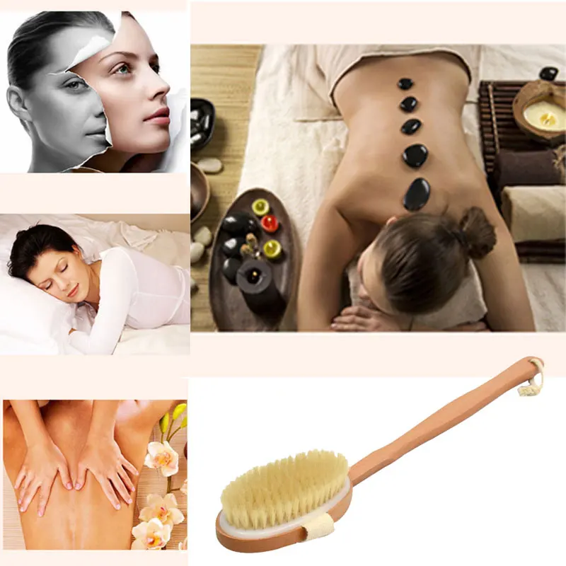 

2019 Hot Sale Natural Long Wooden Bristle Body Brush Massager Bath Shower Back Spa Detachable Scrubber High Quality wyt77