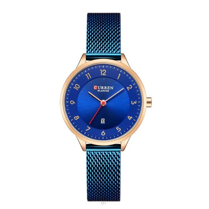 blue blue Curren часы голубого золота Женские часы Аналоговые Кварцевые ультра тонкие из нержавеющей стали спортивные женские часы водонепроницаемые женские часы Saat - Цвет: blue blue