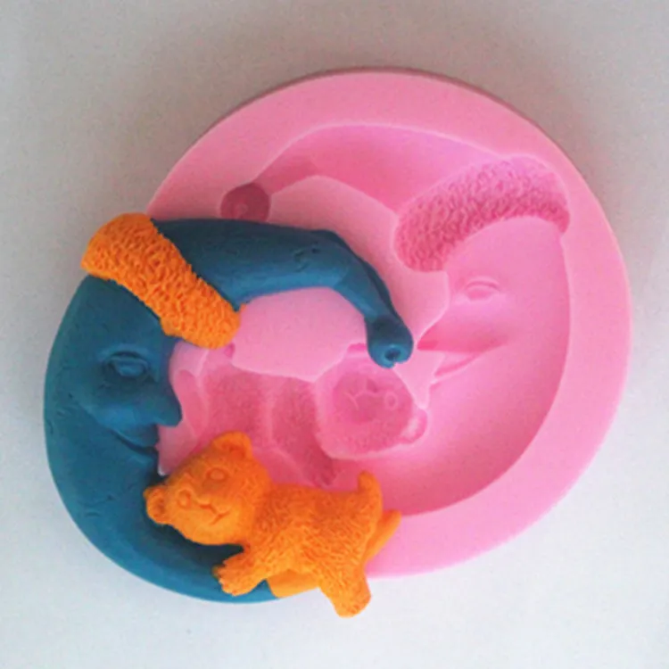 New Bear hug the moon silicone fondant cake molds soap chocolate mould for kitchen baking clay FM138 | Дом и сад