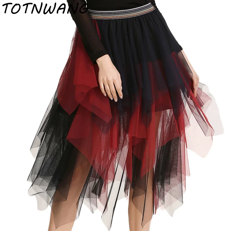 Нерегулярные Тюль Midi Юбки American Apparel Женщин Эластичный Пояс Сетки юбка 2017 Лето saia