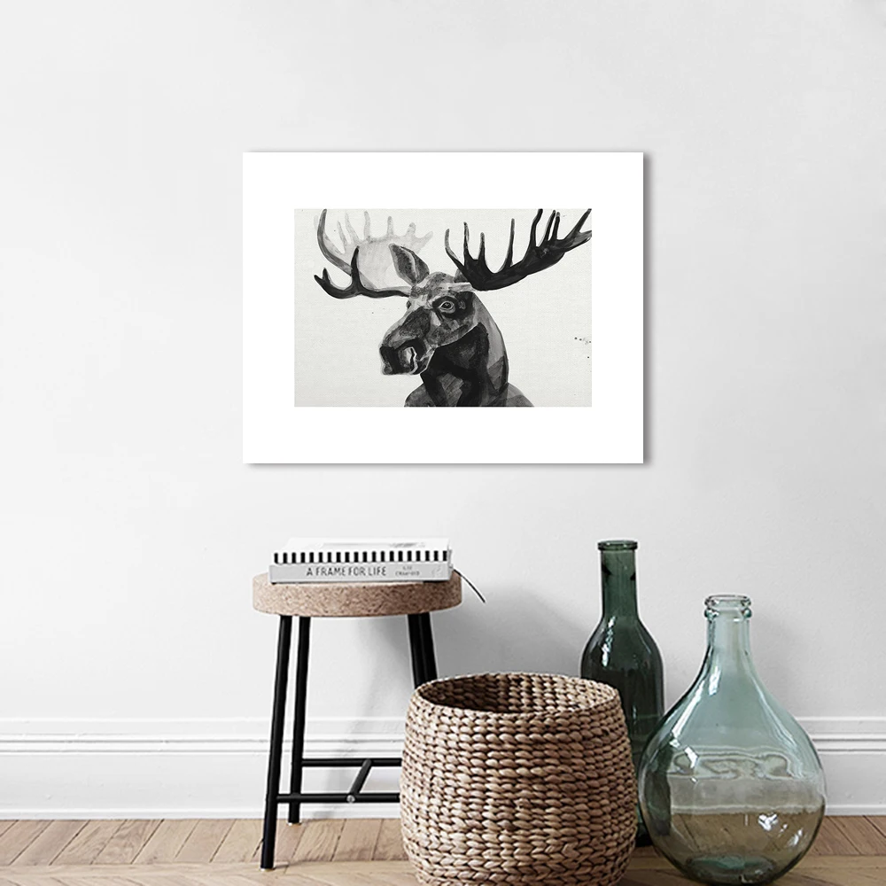 HDARTISAN картина на стену с животными холст принт Moose черный белый домашний декор