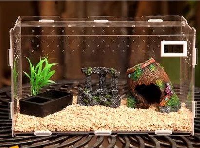 c180730383 Террариум Vivarium комплект с магнитной защелкой воды чаша подложка искусственного растения для геккон ящерица, змея тарантула рептилия акрил - Цвет: c180730383