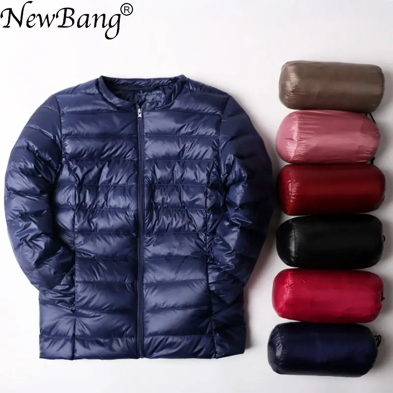 Женский ультра легкий пуховик без воротника NewBang куртка на молнии с перьями