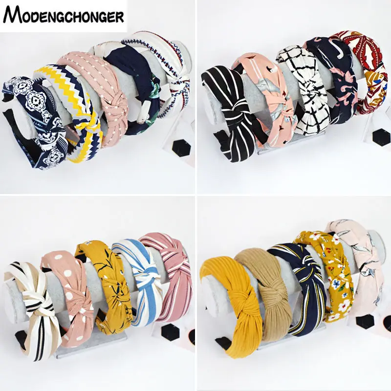 

2019 Cute Knot Hairbands Headbands For Women Girls Fabric Floral Print Hairband No Slip Wide Hair Band Fashion Hair Accessories