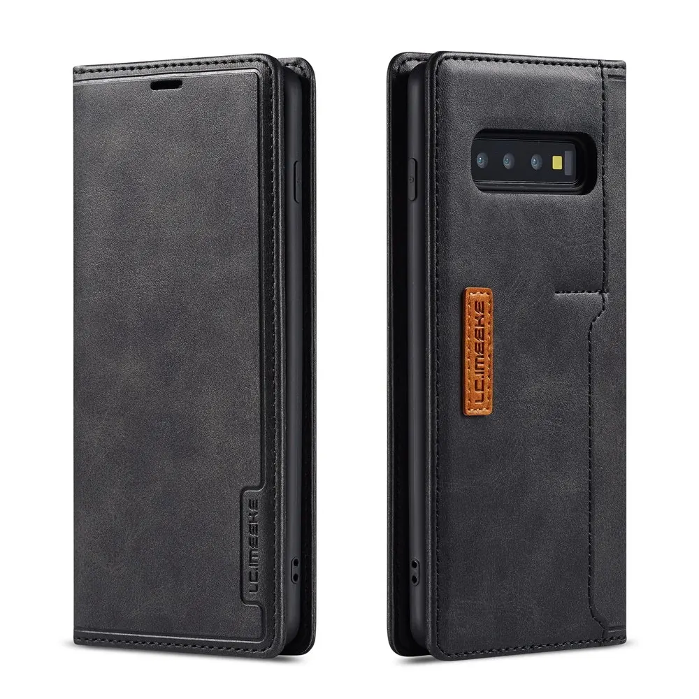 Black Кожаный чехол для телефона s для samsung Galaxy Note10 S10E S10 Plus S8 S9 контрастный цвет флип Fundas кожаный чехол с карманом для карт - Цвет: Black