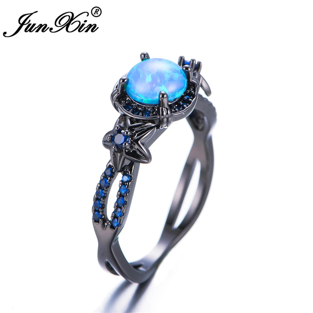 Женское кольцо с опалом junxin модное винтажное синими цветами черного золота 2017| |