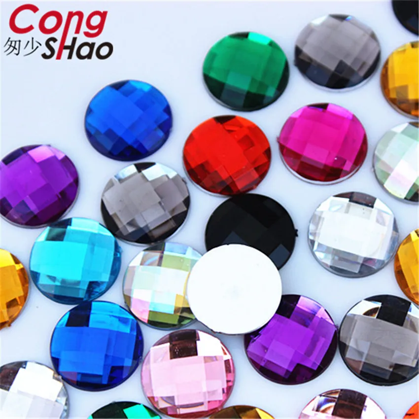 Cong Shao 14mm 200pcs Round Acrylic Rhinestones Applique Stones And Crystals Gems Flat Back Beads FOR Clothing Crafts DIY CS136