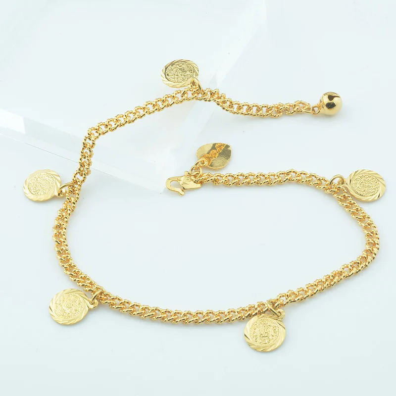 1 шт. женские ножные браслеты желтого золота с гравировкой ножная цепочка для