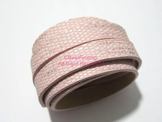 

10x2mm Slight glitter Stereo leather cord 10mm Pink Flat leather cord