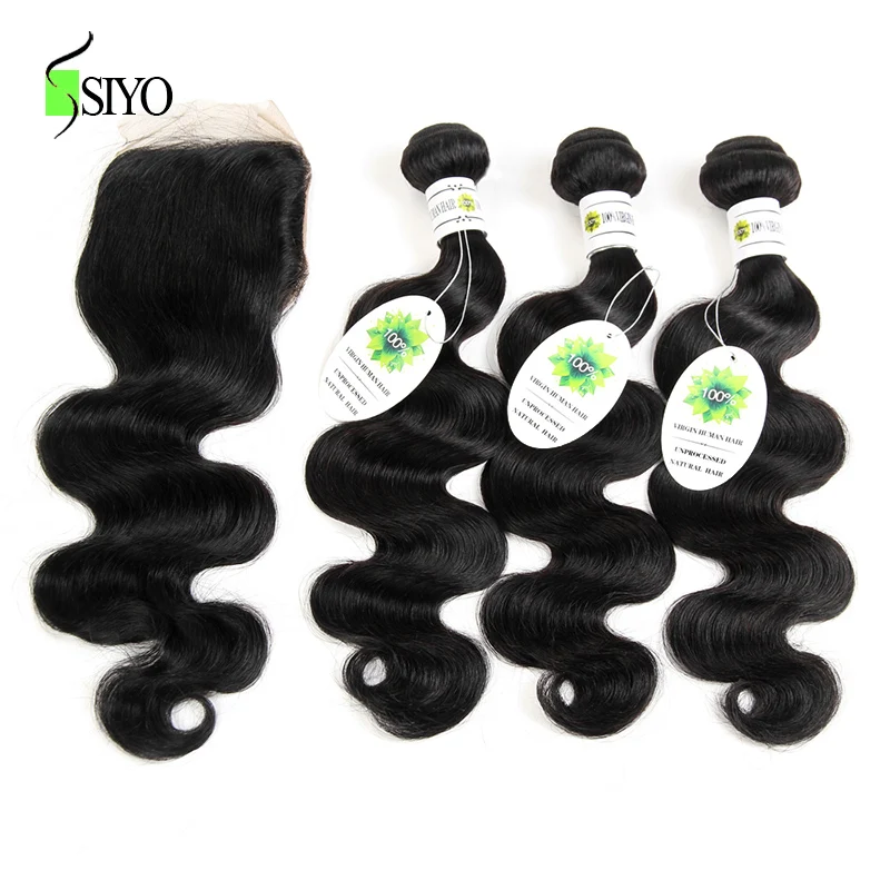 SIYO Malaysian Body Wave 3 Bundles With Lace Closure Human Hair bundles with closure non Remy Weave extensions |