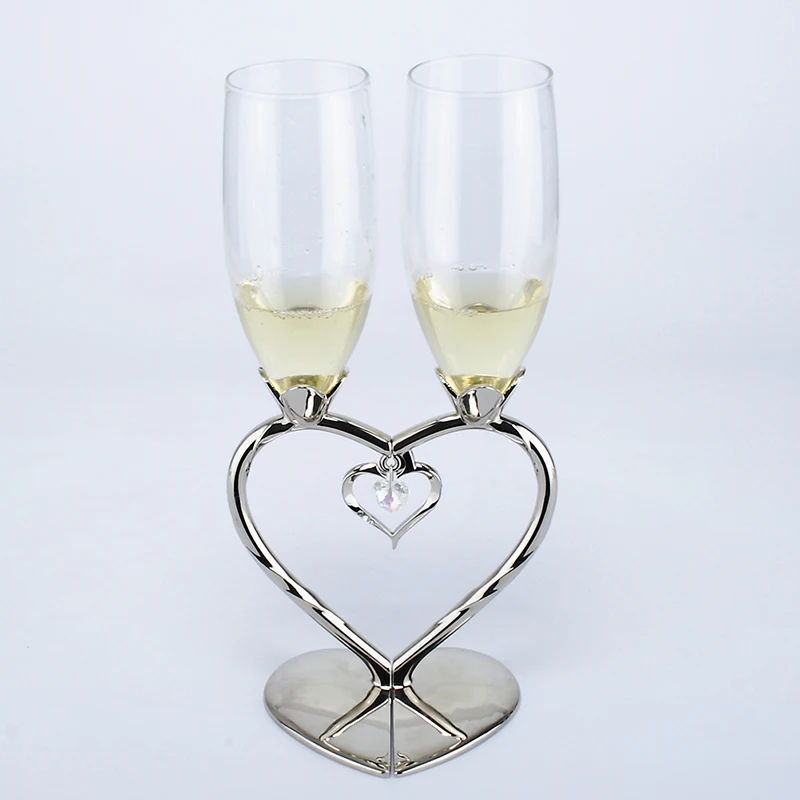 Украшение дома серебряные бокалы для шампанского с сердцем Форма diamond Украшенные