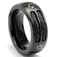 stainless steel ring black titanium steel ring wedding band with black cz and black twisted cables ring