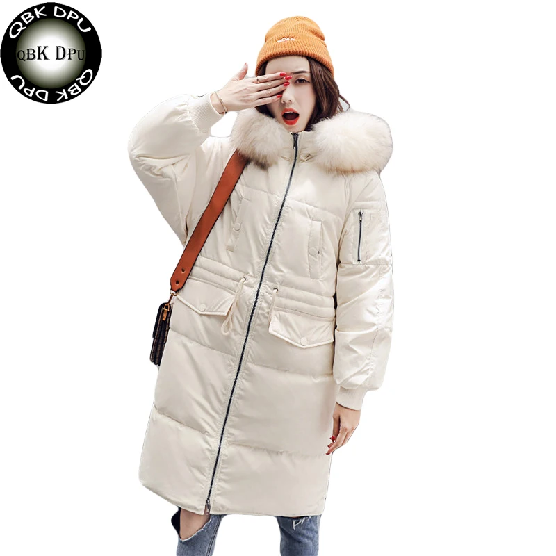 Большой меховой воротник зимний пуховик 2018 новый модный длинный рукав с