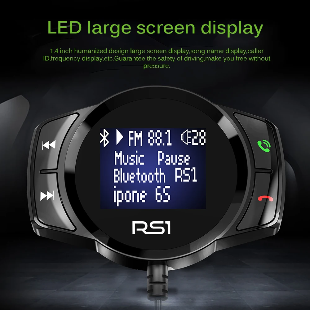 

FM Bluetooth Car Transmitter Wireless 1.4 Inch Screen Display Mp3 Player Hands Free Fast USB Charger Dual Radio Modulator