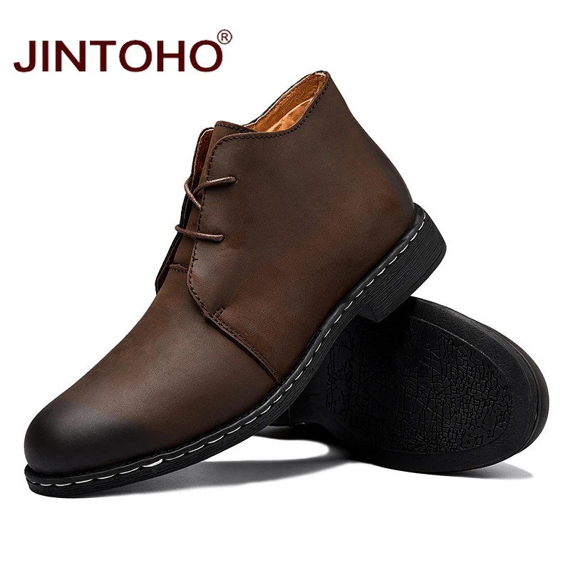 JINTOHO/модные мужские ботинки из натуральной кожи; Зимняя мужская обувь из натуральной кожи; кожаные ботинки на шнуровке; повседневные мужские зимние ботинки