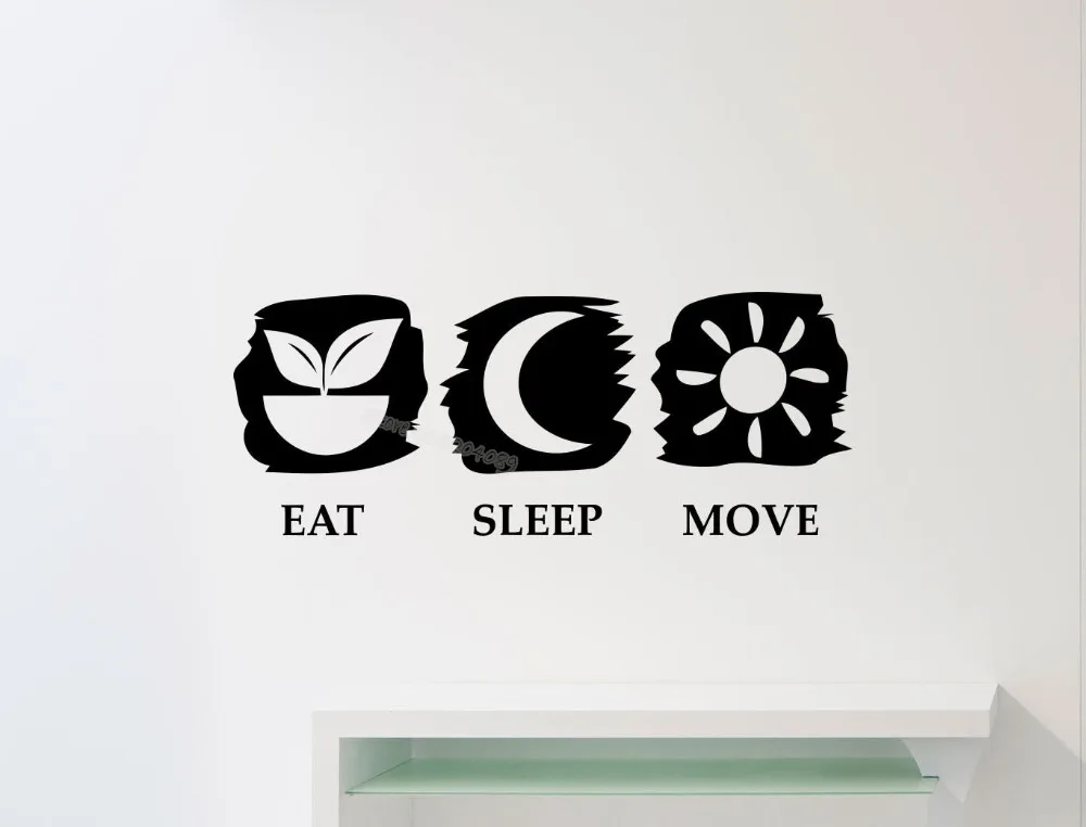 Eat Sleep двигаться цитаты Настенная Наклейка спортзал Фитнес винил Стикеры арт