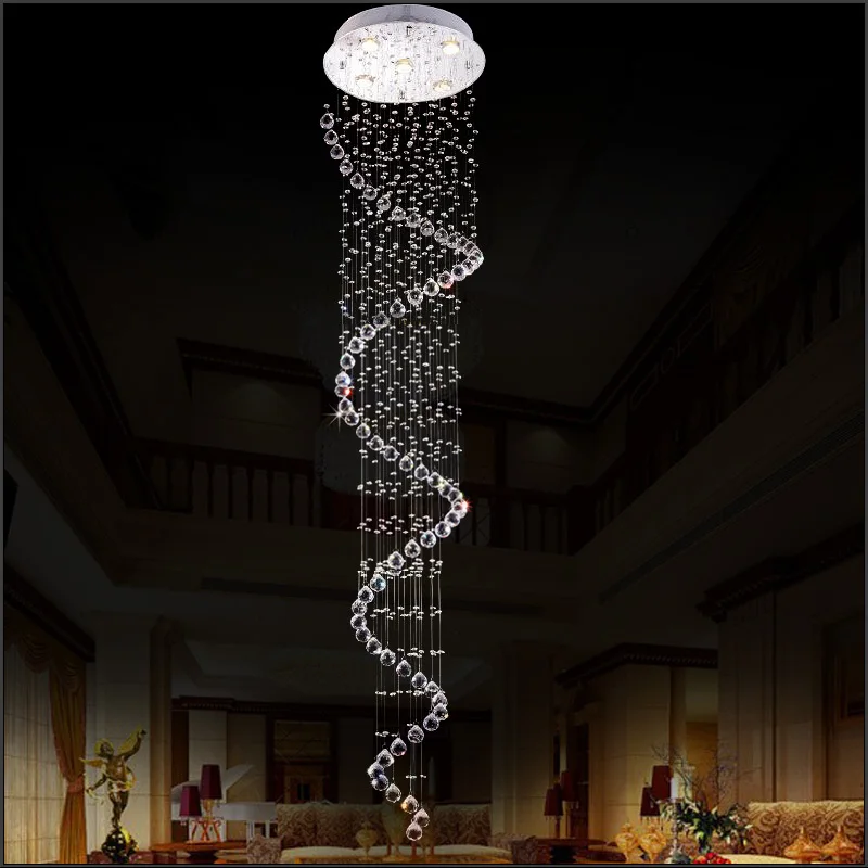 

Modern Spiral Crystal Ceiling Light Fixture Long Crystal Stair Lamp Flush Mounted Crystal Light Fitting for staircase villa