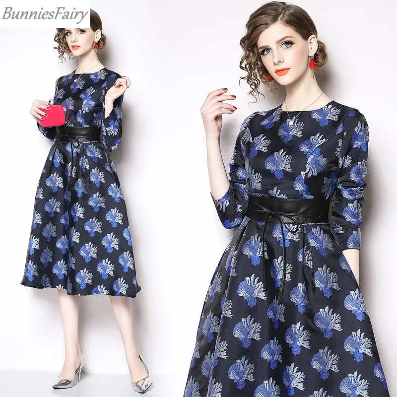BunniesFairy 2019 Весна Хепберн Винтаж женское Хаундстут синий цветок Розы Цветочный
