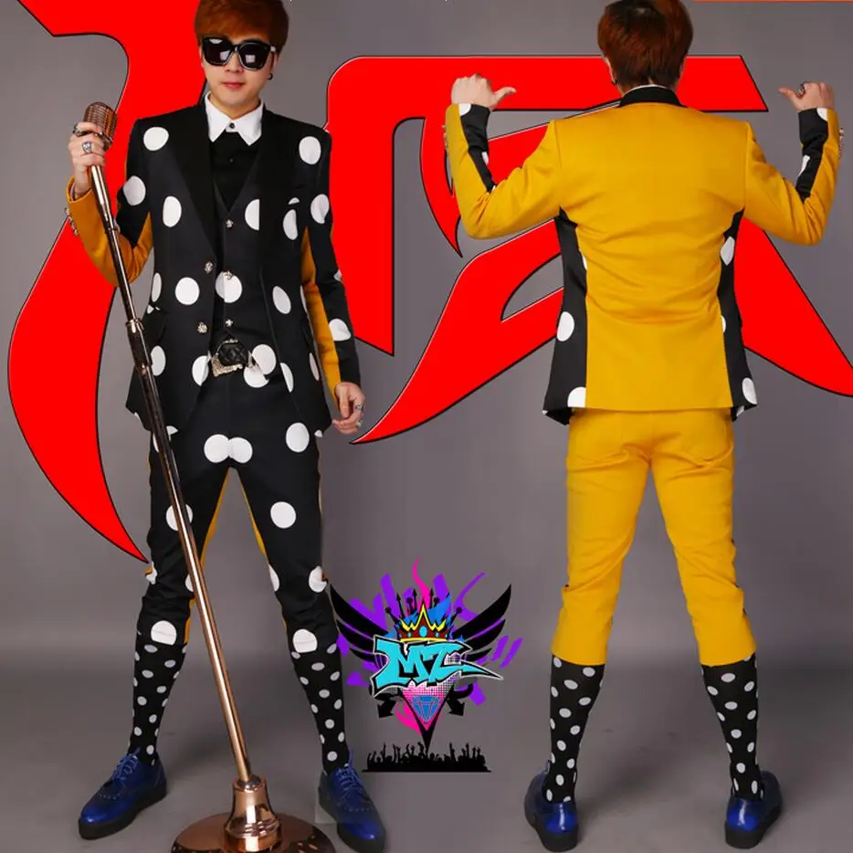 Free Shopping Men's Singer Black Yellow And White Costume Seven Minutes Of Pants Suit / S-xl