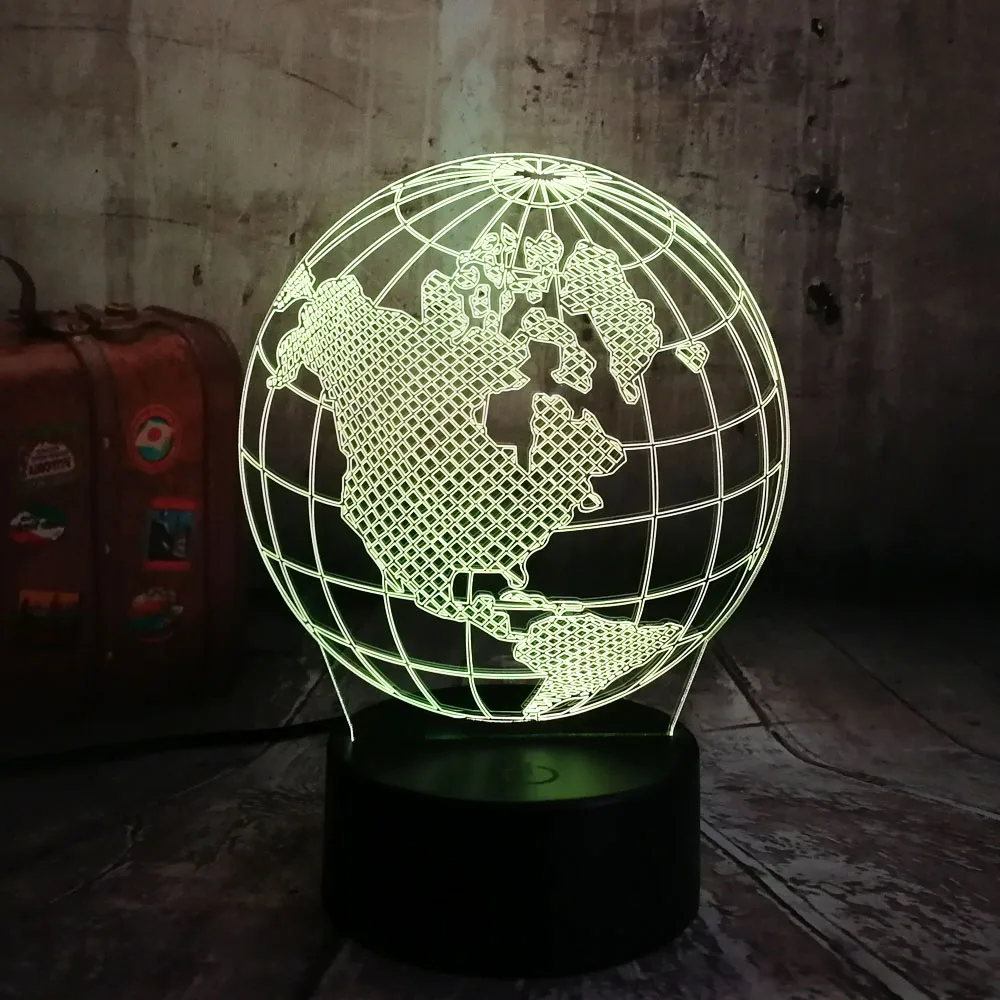Новинка глобус Карта Америки 3D RGB светодиодный ночной Светильник многоцветный 7