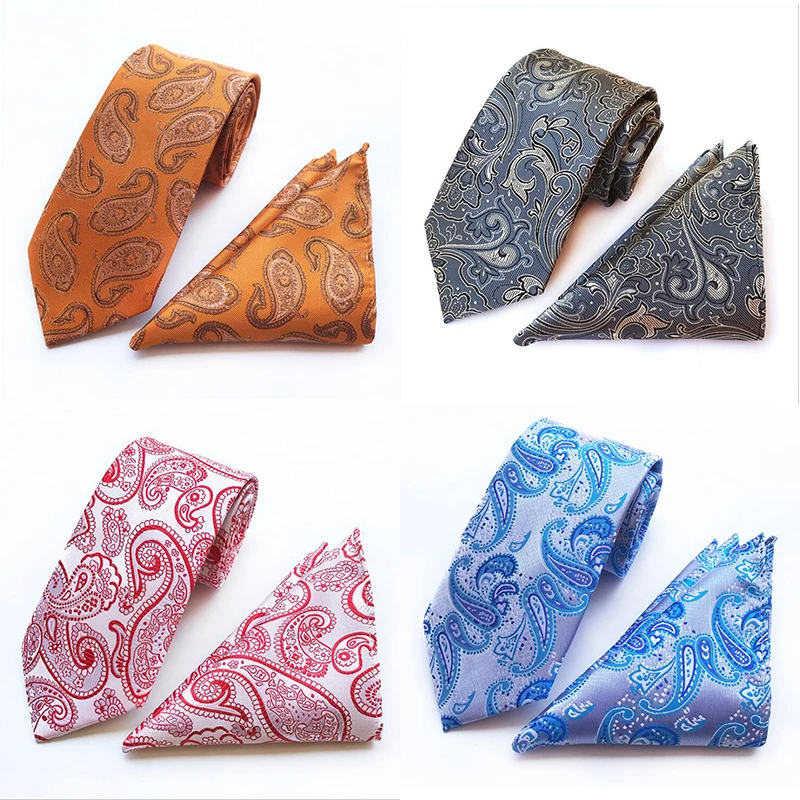 Модный желтый цветочный галстук и носовой платок RBOCOTT 8 см синий Пейсли полосатый