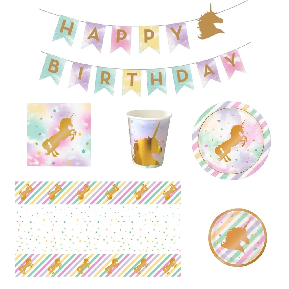 

PATIMATE Unicorn Party Paper Plates Cups Napkins Birthday Party Disposable Tableware Sets Baby Shower Kids Event Party Supplies