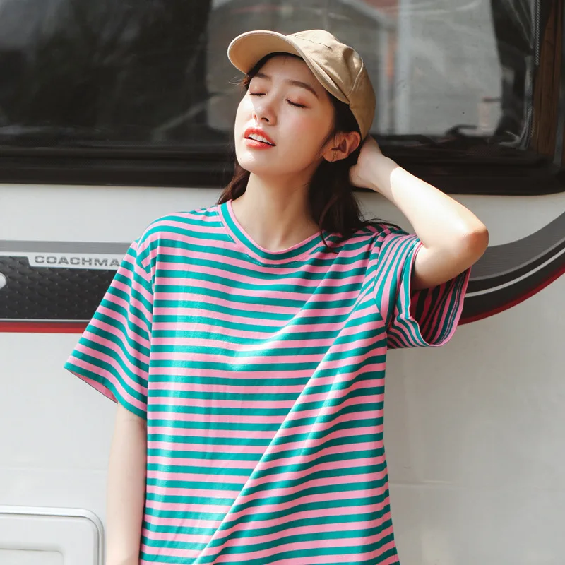 Винтажные полосатые футболки 2019 летняя повседневная одежда 80s 90 s молодежные
