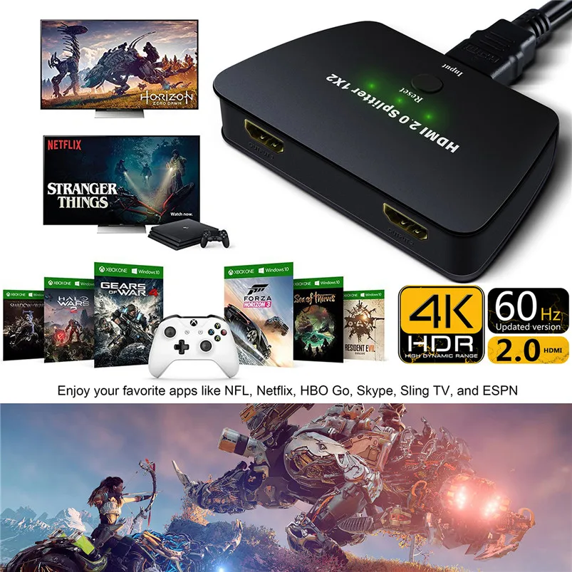 NewBEP HDMI 2 0 сплиттер 1x2 1 вход Выход ретранслятор переключатель коробка