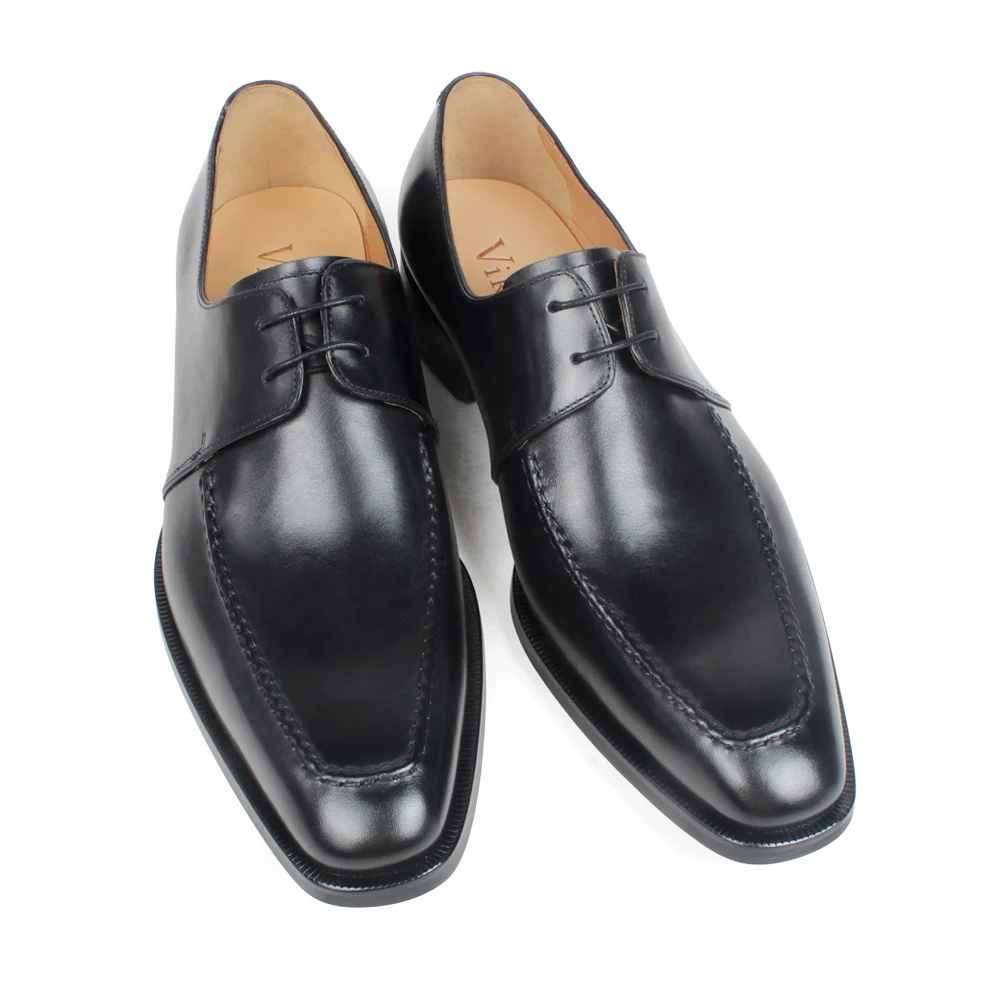 VIKEDUO Plain Black Square Toe Men Shoes Genuine Calf Leather Man Shoe Wedding Formal Dress Mans Footwear Handmade Derby Zapatos | Обувь