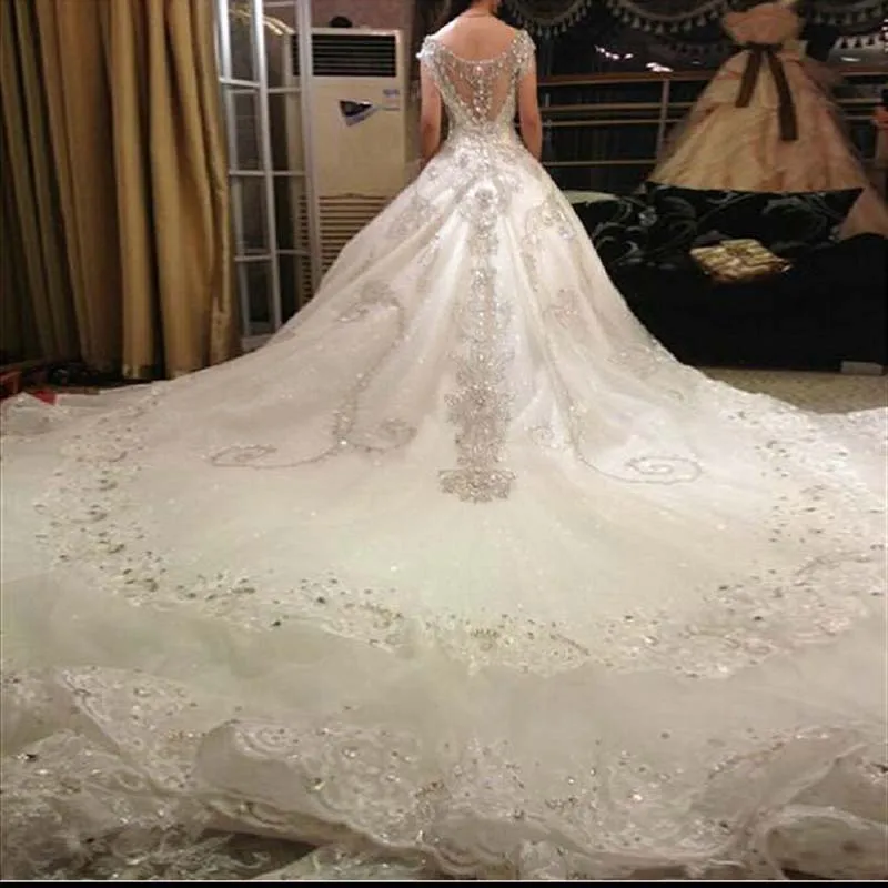 Actual Custom Made Luxury Cathedral Train A Line Cap Sleeve Vintage Wedding Dress 2018 Bride Dresses Vestidos de noiva