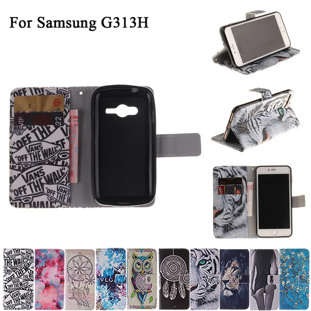 Кожаный чехол для Samsung Galaxy Ace 4 lite G313 G313H заднюю крышку Флип Бумажник животного