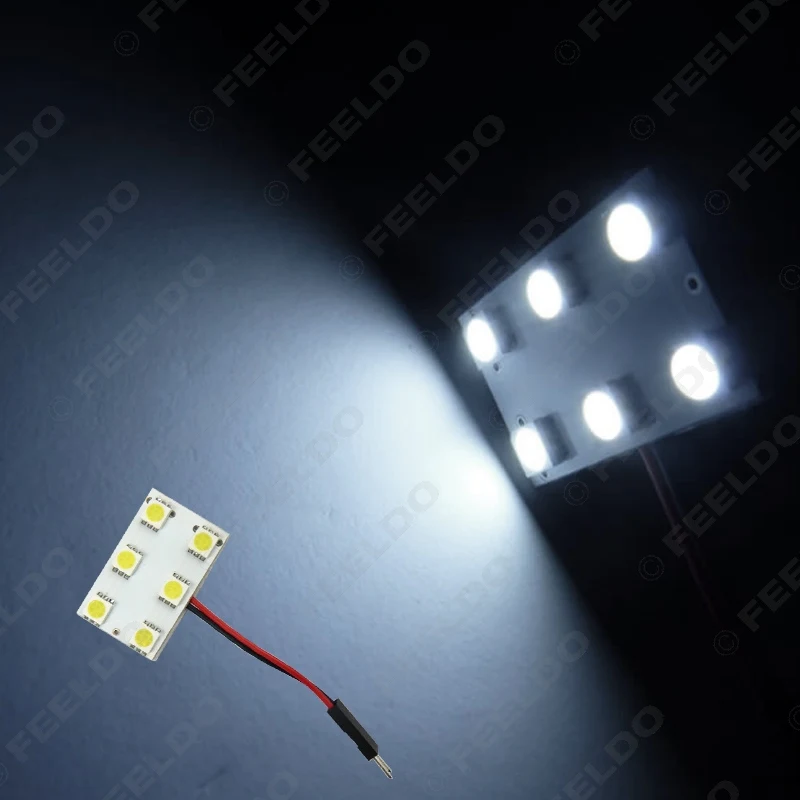 FEELDO 1 шт. белый 6SMD 5050 3 Chips автомобильная светодиодная панель с T10/BA9S/фестон адаптер