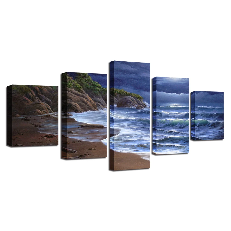 

Canvas Paintings Living Room Wall Art Framed HD Prints 5 Pieces Sea Wave Pictures Beach Seascape Poster Home Decor
