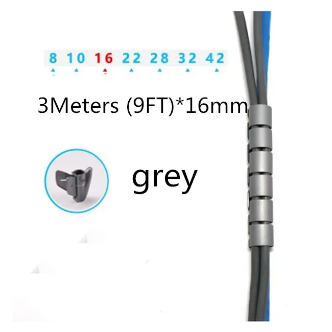 3Meters x16mm(grey) KEITHNICO Кабельный органайзер провода управление протектор устройства для сматывания кабеля спиральная трубка рукав настольный компьютер шнур питания для хранения обёрточная бумага - Цвет: 3Meters x16mm(grey)