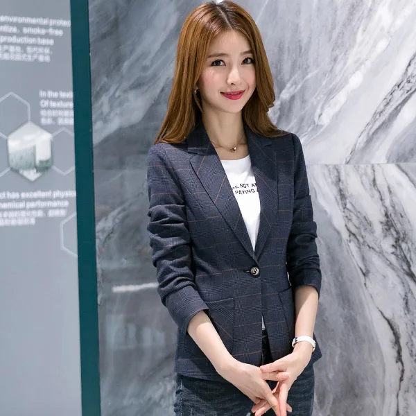 New Blazer Feminino Manga Longa Vadim Style Checked Suit Jacket British Fashion Casual In Autumn And Winter Women Blazer