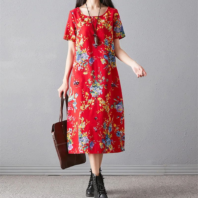 

Женские летние хлопковые платья 2019 размера плюс, женское тонкое длинное платье, женское платье с цветочным принтом и коротким рукавом, плат...