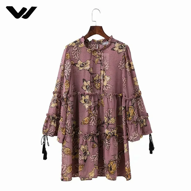 Разделение Высокая талия Малина Платья для женщин Boho оборками Длинные кружево до