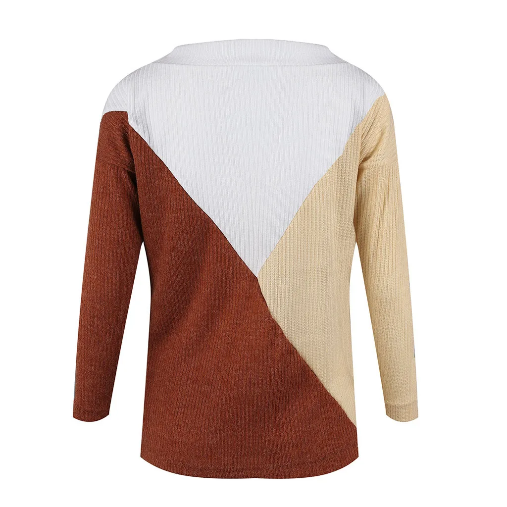 

2018 autumn and winter hot sale basic women sweaters computer knitted patchwork big pockets long slash neck female sweaters