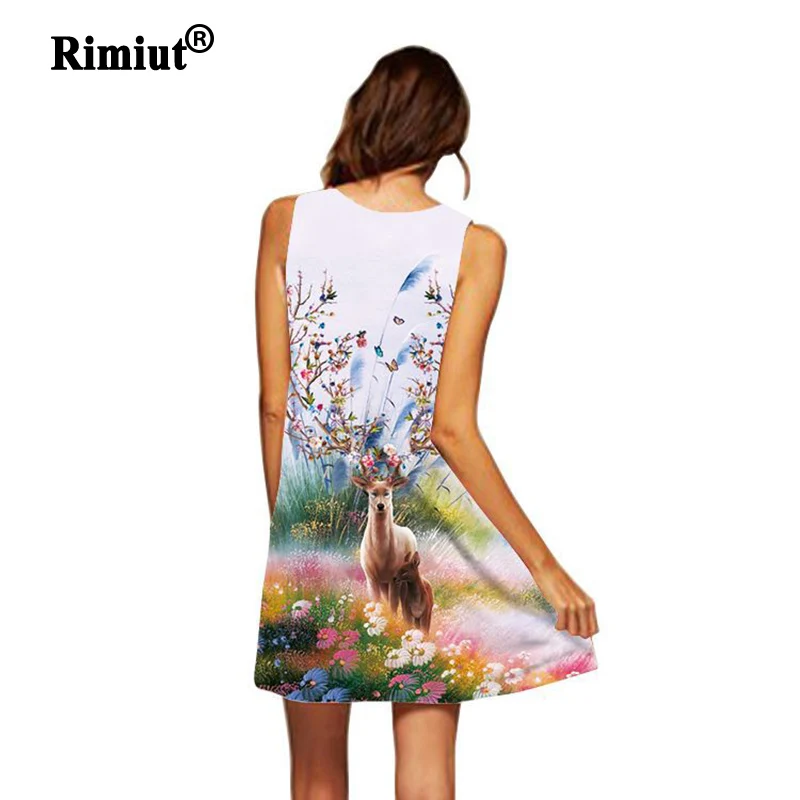 Rimiut 2XL Для женщин без рукавов с принтом животных Мини-платья круглым вырезом жира