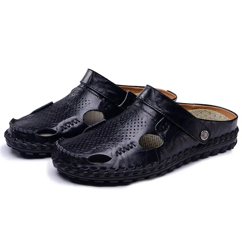 

LAISUMK Fashion Top Quality Mens Sandals Split Genuine Leather Summer Beach Casual Shoes Men Handmade Breathable Fisherman Shoes