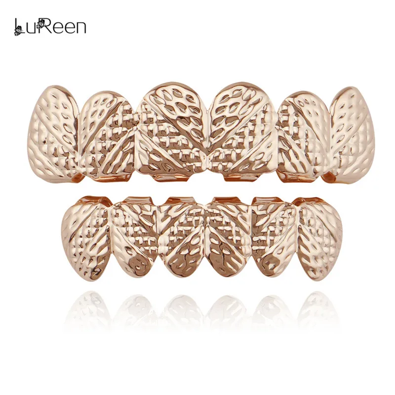 LuReen Teeth Grillz Топ и низ золотые зубные грили стоматологические медные колпачки для