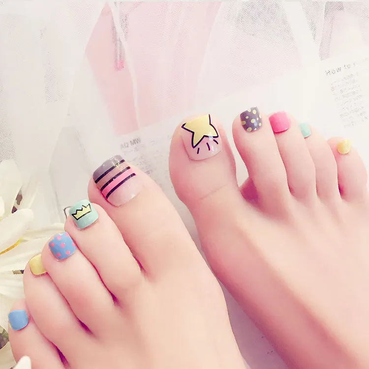 24 шт./кор. сетевая ножка DIY клей Toenail таблетки накладки наклейки на ногти патчи