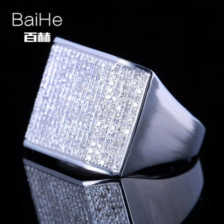BAIHE Solid 14 K белое золото(AU585) 1.2CT сертифицированные H/SI круглые ограненные настоящие бриллианты свадебные мужские модные ювелирные изделия кольцо