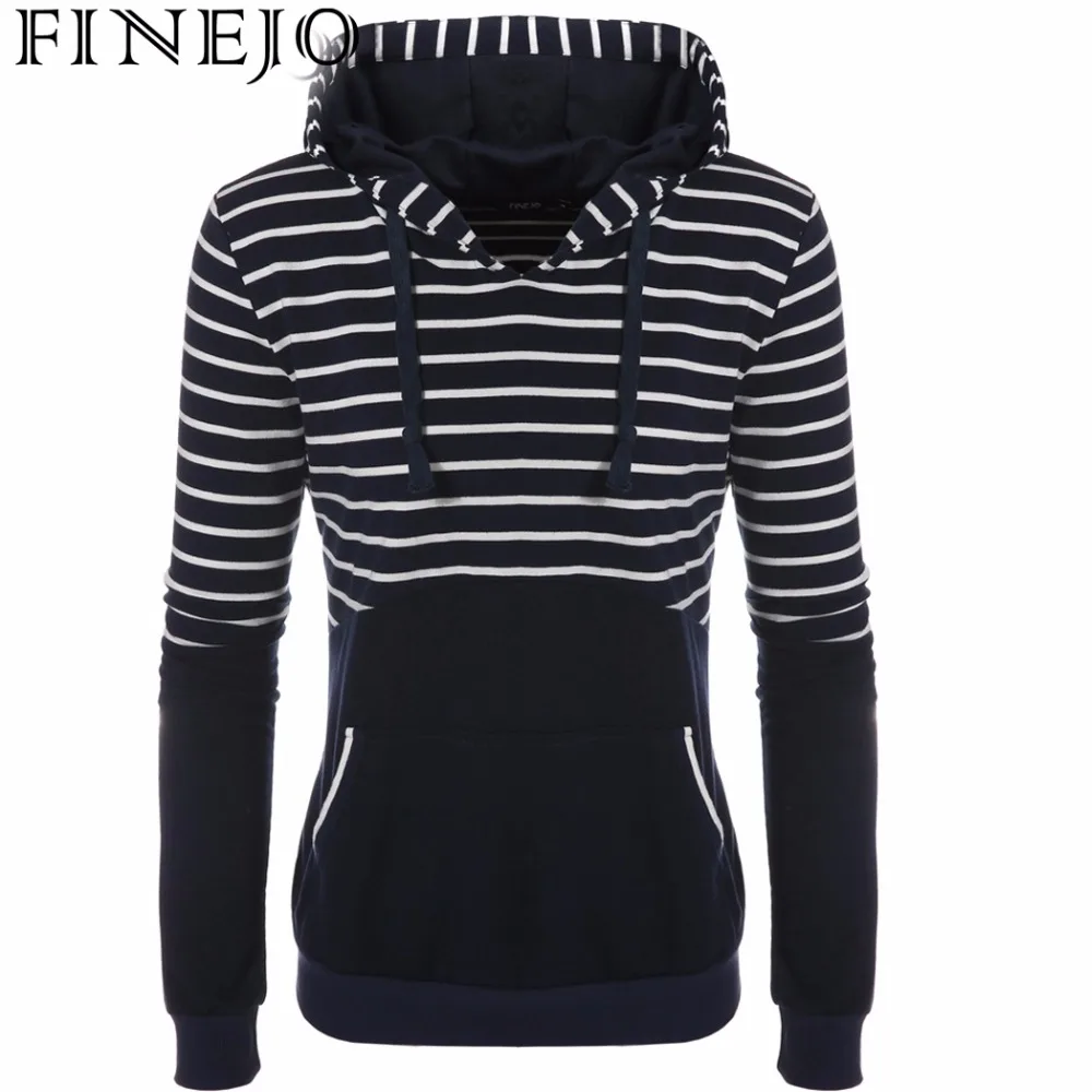 FINEJO Модные женские полосатые толстовки с капюшоном вязаные Лоскутные длинным