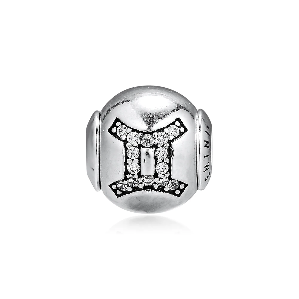 

Gemini Beads with Clear Cubic Zirconia Fits Europe Essence Bracelets 925 Sterling Silver Jewelry Charms Free Shipping