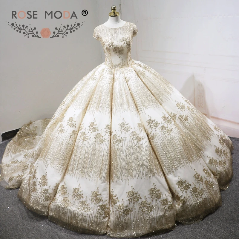 

Розовое роскошное блестящее свадебное платье с короткими рукавами 2018, мусульманское бальное платье цвета шампанского, арабские Свадебные ...